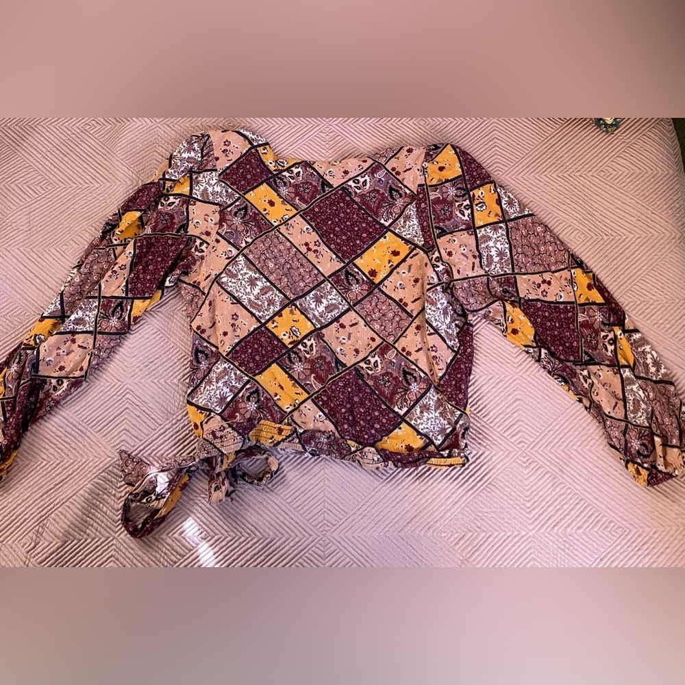 American Eagle Patchwork Peasant Top M - image 7